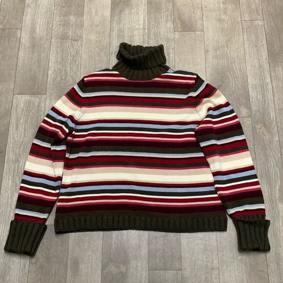 Kate Hill Casual Cotton‎ Blend Stretch Thick Stripe Turtleneck Pullover Sweater - Picture 1 of 6